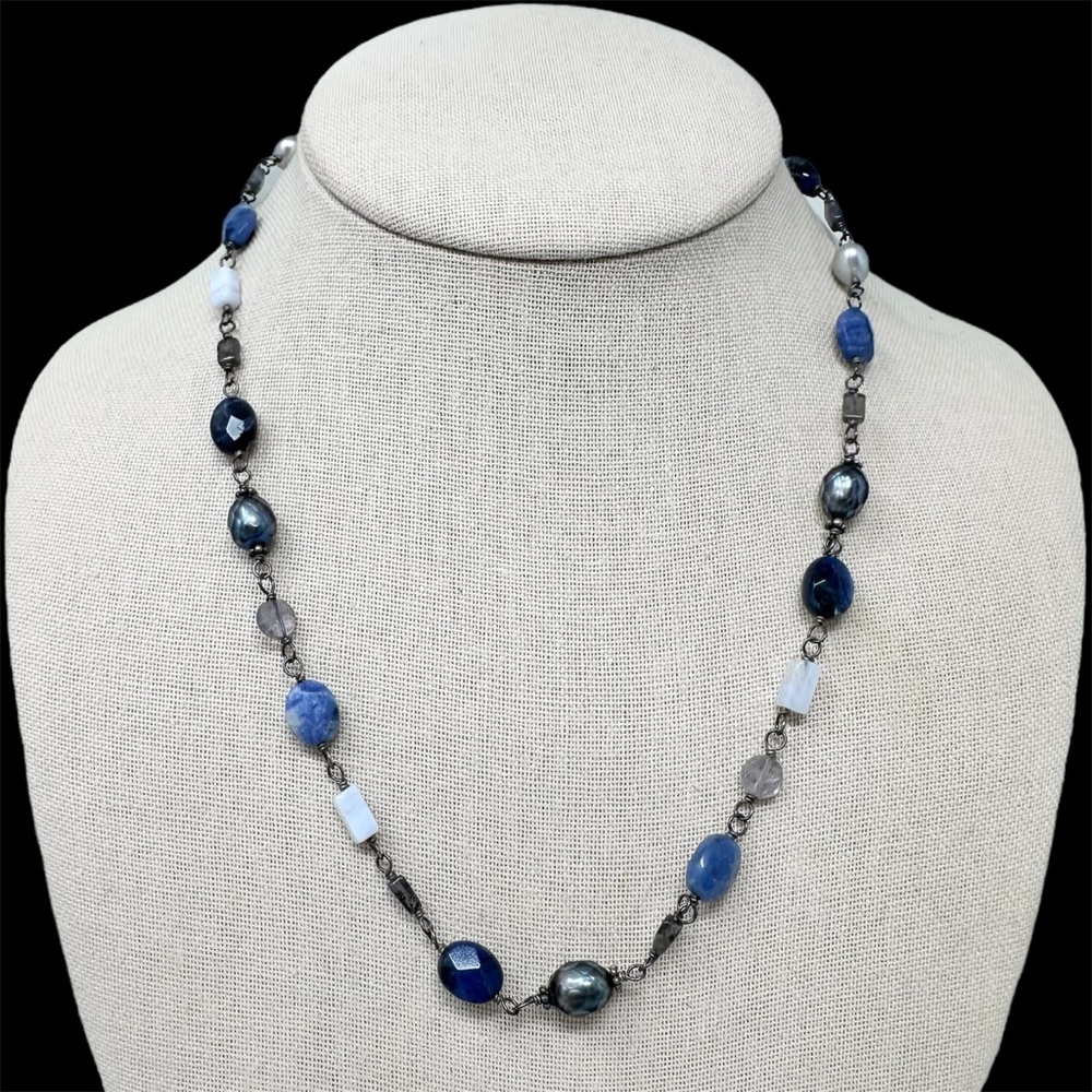 Silpada Sterling Silver 925 Sodalite Blue Lace Chalcedony Pearl Necklace